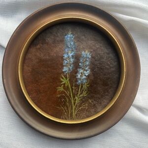 “Bluebonnet” Vintage Floral Wall Art with Brown Frame